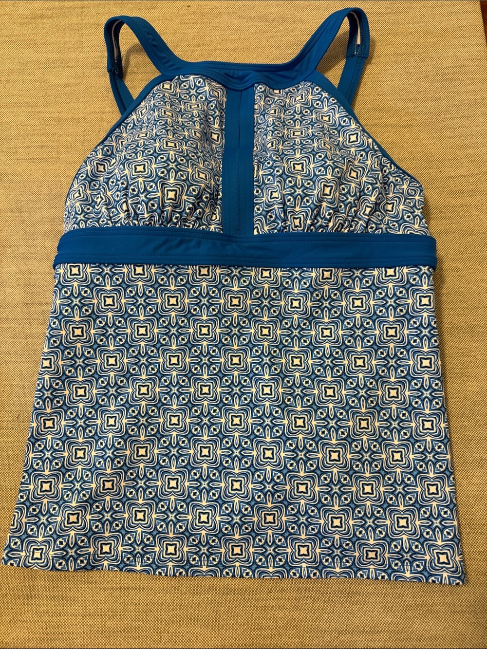 Lands' End Blue Patterned Tank with Built-In Shelf Bra